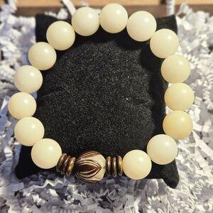 Awakening Bodhi Seed Bead Stretch Bracelet w/Lotus Carved Bead